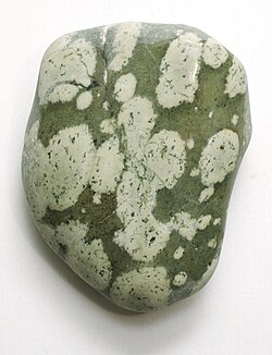 Beach pebble of variolitic pillow lava (varolite) from the Olympic Peninsula, Washington state