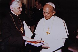 Paul VI with Joseph Ratzinger (the future Pope Benedict XVI) in 1977