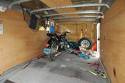 Interior of an enclosed motorcycle trailer