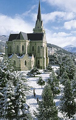 The Neo-Gothic Cathedral of San Carlos de Bariloche had its structure completed in 1947.