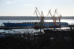 Emma Mærsk at a shipyard in Brest, France