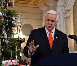 Governor Corbett at the lighting of the State Capitol Christmas tree.