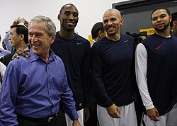 Bryant with U.S. President George W. Bush, Jason Kidd, and Deron Williams at the 2008 Summer Olympics in Beijing, China