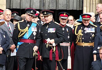 Dannatt (far right) with James Dugdale, 2nd Baron Crathorne, Lord Lieutenant of North Yorkshire; then-Major General Nick Houghton; and Prince Andrew, Duke of York (left)