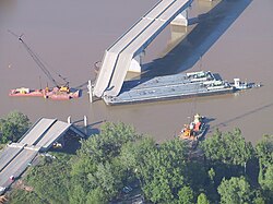 The collapsed section of the I-40 bridge, May 31, 2002