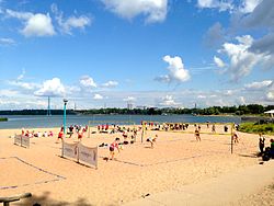 Beach volleyball at the Hietaniemi Beach in Helsinki, Finland