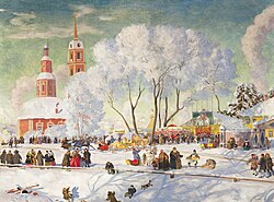 Boris Kustodiev's painting of Maslenitsa, Russia