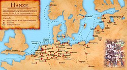 Map of the Hanseatic League, showing principal Hanseatic cities