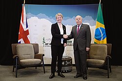 British Foreign Secretary Yvette Cooper meets with Brazilian Foreign Minister Mauro Vieira in Toronto, November 2025.