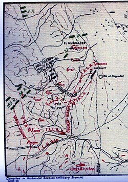 Detail of Falls Sketch Map 28 showing attacks on 1st Light Horse Brigade at Mussallabeh and Abu Tellul