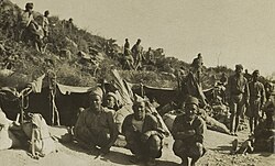 Gurkha Rifles of the 29th Indian Brigade in bivouacs, Gallipoli, 1915