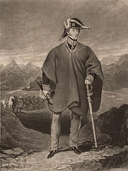 1829 engraving of Guillermo Miller as a Peruvian general during the Ayacucho campaign