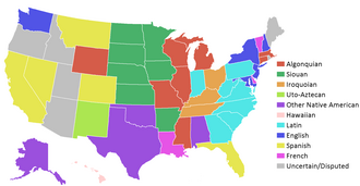 A map showing the source languages of state names