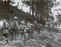 French colonial troops retreating to the Chinese border after the Japanese coup d'état in March 1945
