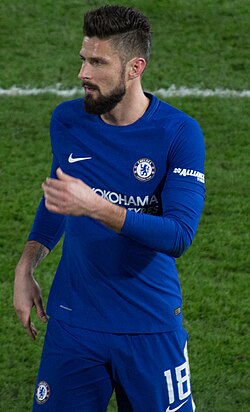 Giroud playing for Chelsea in February 2018