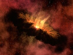 A depiction of the early Solar System's protoplanetary disk from which Earth and other Solar System bodies were formed