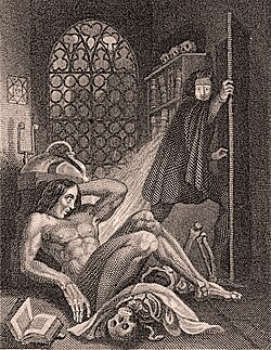 Mary Shelley's Frankenstein; or, The Modern Prometheus (1818) has come to define Gothic fiction in the Romantic period. Frontispiece to 1831 edition shown.