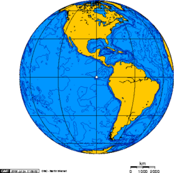 Orthographic projection centered over the Galápagos