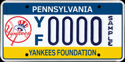 New York Yankees specialty plate issued by Pennsylvania