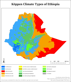 Köppen climate classification of Ethiopia