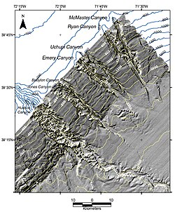 Bathymetry of submarine canyons in the continental slope off the coast of New York and New Jersey