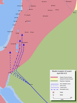 Map detailing the Rashidun Caliphate's invasion of the Levant