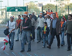 Aoun supporters wearing orange elf hats, December 10, 2006