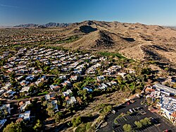 Aerial view of Ahwatukee neighborhoods and the South Mountains