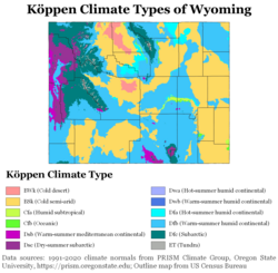 Köppen climate types of Wyoming, using 1991–2020 climate normals