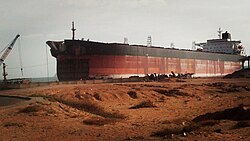 Cargo ship being scrapped on the Gadani beach