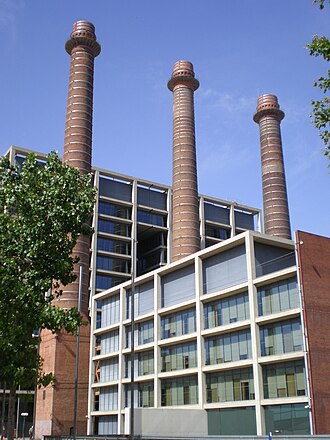 Former AEG -Barcelona Traction factory chimneys and the building of Fecsa-Endesa in Avinguda del Paral·lel