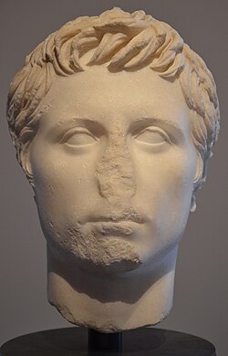 Roman marble bust of Octavian; part of the nose and chin are damaged.
