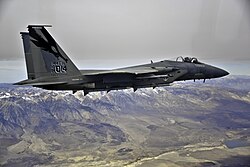 A USAF F-15C flying over Fresno, California, 2013