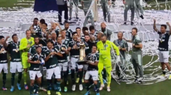 The Palmeiras squad with the Recopa trophy