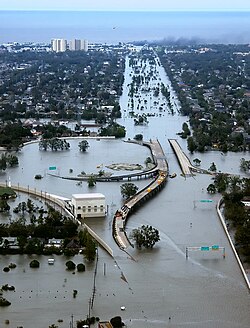Flooded I-10/I-610 interchange and surrounding area of northwest New Orleans and Metairie, Louisiana