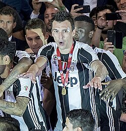 Mandžukić with Juventus at the end of victorious 2017 Coppa Italia Final
