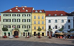 Embassy of Japan (left) and Greece (right) at the Main Square. There are 41 embassies and 22 honorary consulates in Bratislava.