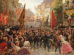 Danish soldiers returning to Copenhagen in 1849, after the First Schleswig War – painting by Otto Bache (1894)