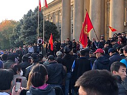 Supporters of Sadyr Japarov at the old square on 14 October 2020