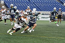 Jordan Wolf dodging vs. Chesapeake Bayhawks in 2017