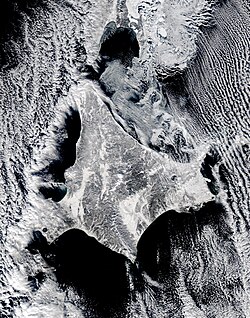 Satellite image of Hokkaido in winter, January 2003