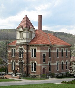 Originally built in 1884, Kanakadea Hall served as Alfred's schoolhouse until a large fire destroyed the tower and devastated the second floor in 1907. It was sold to Alfred University and repaired in 1908. The exterior has since been restored to its original appearance, although the interior has been fully modernized. The building now houses the Division of Human Studies.[16]