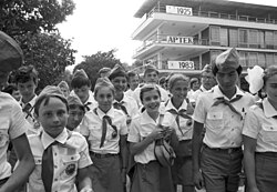 Samantha Smith (center) visiting the USSR upon the invitation of General Secretary of the Central Committee of CPSU Yuri Andropov in all-Union Artek pioneer camp
