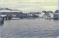 Train over the Norwalk River (1914 postcard)