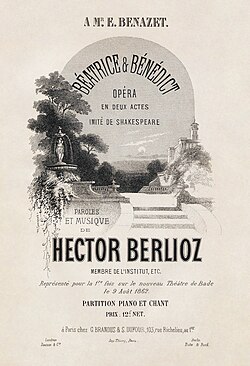 Title page for the first-edition vocal score for Hector Berlioz's Béatrice et Bénédict