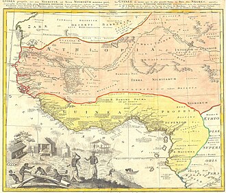 Homann Heirs map of the slave trade in West Africa, from Senegal and Cape Blanc to Guinea, the Cacongo and Barbela rivers, and Ghana Lake on the Niger River as far as Regio Auri (1743)