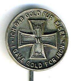 "Ich gab Gold für Eisen" – "I gave gold for iron". German-American brooch from WWI.