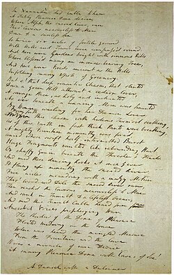 Coleridge draft of the poem "Kubla Khan"