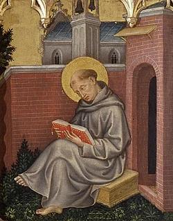 Detail from Valle Romita Polyptych by Gentile da Fabriano (c. 1400) showing Thomas Aquinas