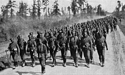 Russian troops marching to the front